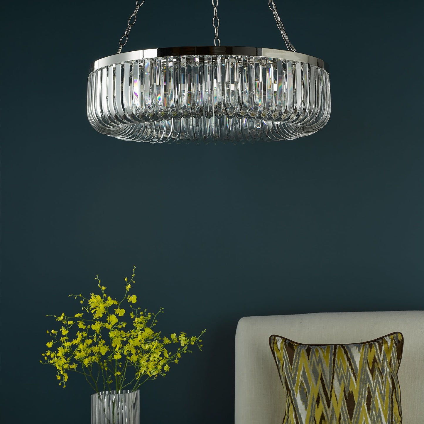 Sigourney 8 Light Pendant Polished Nickel and Crystal