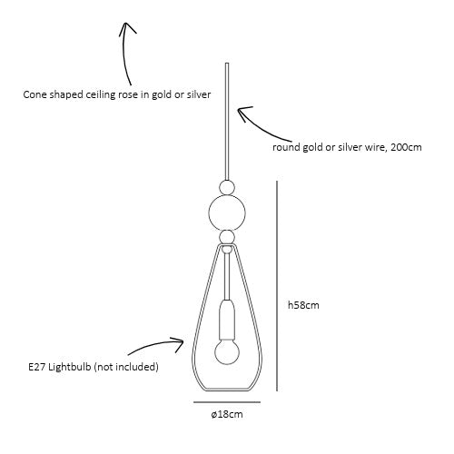 Smykke Pendant lamp L Crystal check Golden smoke ball
