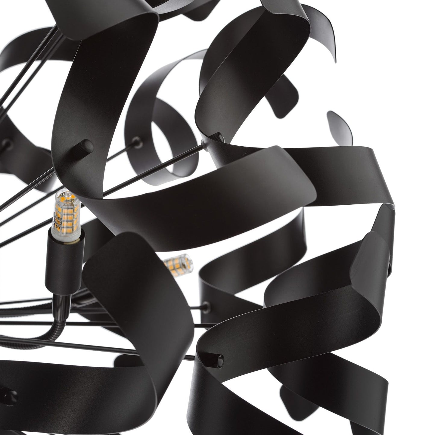 Swash 12 Light Pendant Black With Black Ribbons