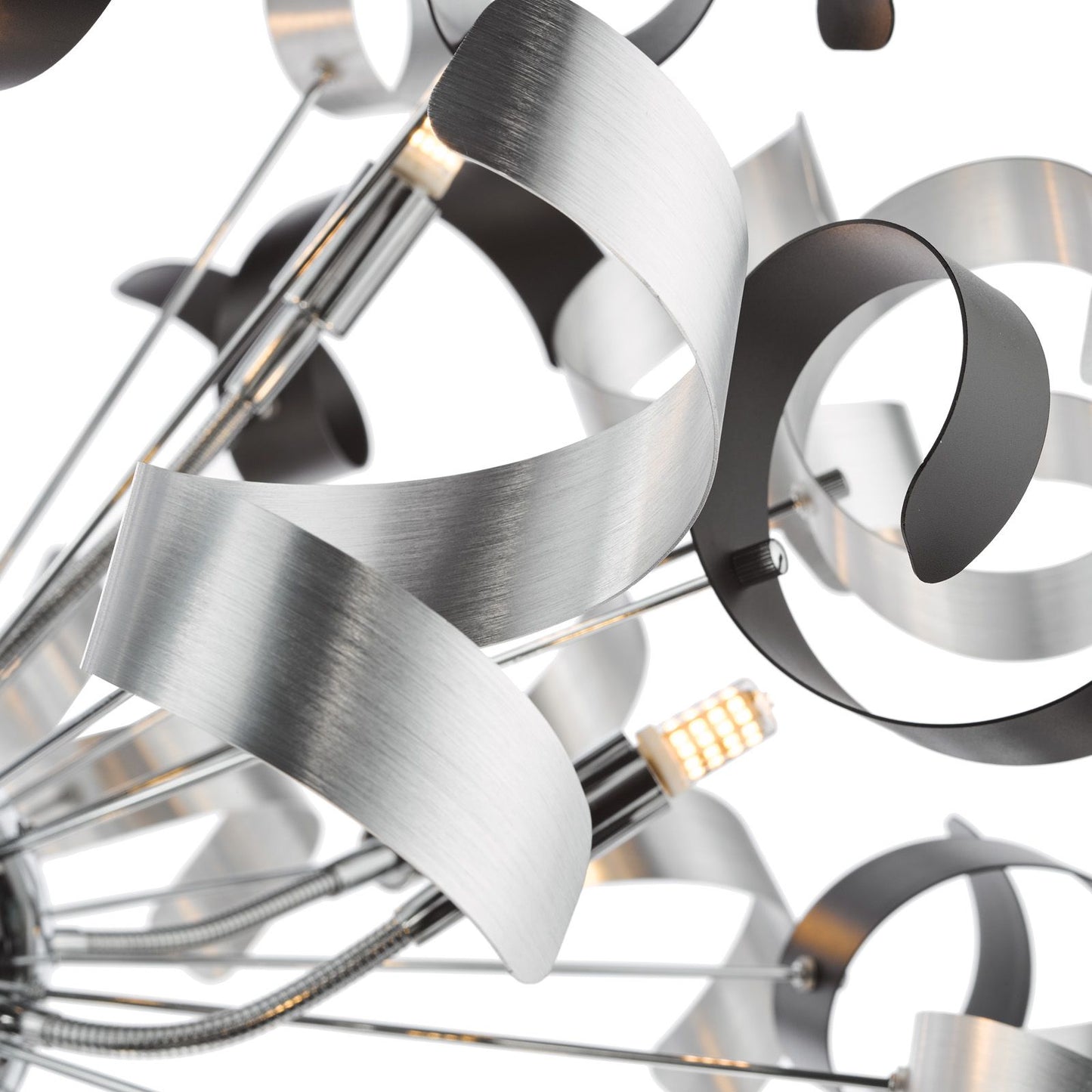 Swash 12 Light Pendant Polished Chrome With Black & Aluminium Ribbons