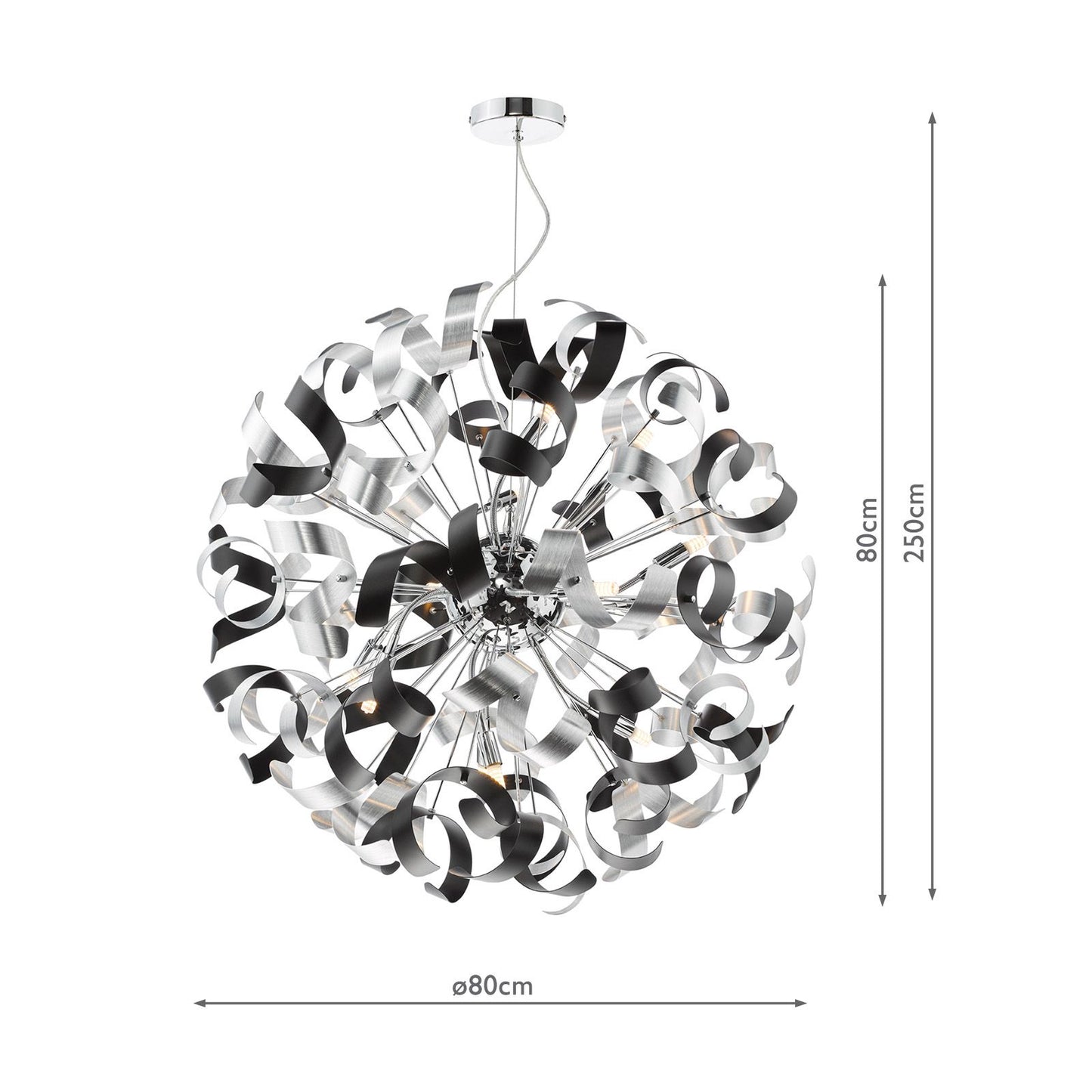 Swash 12 Light Pendant Polished Chrome With Black & Aluminium Ribbons