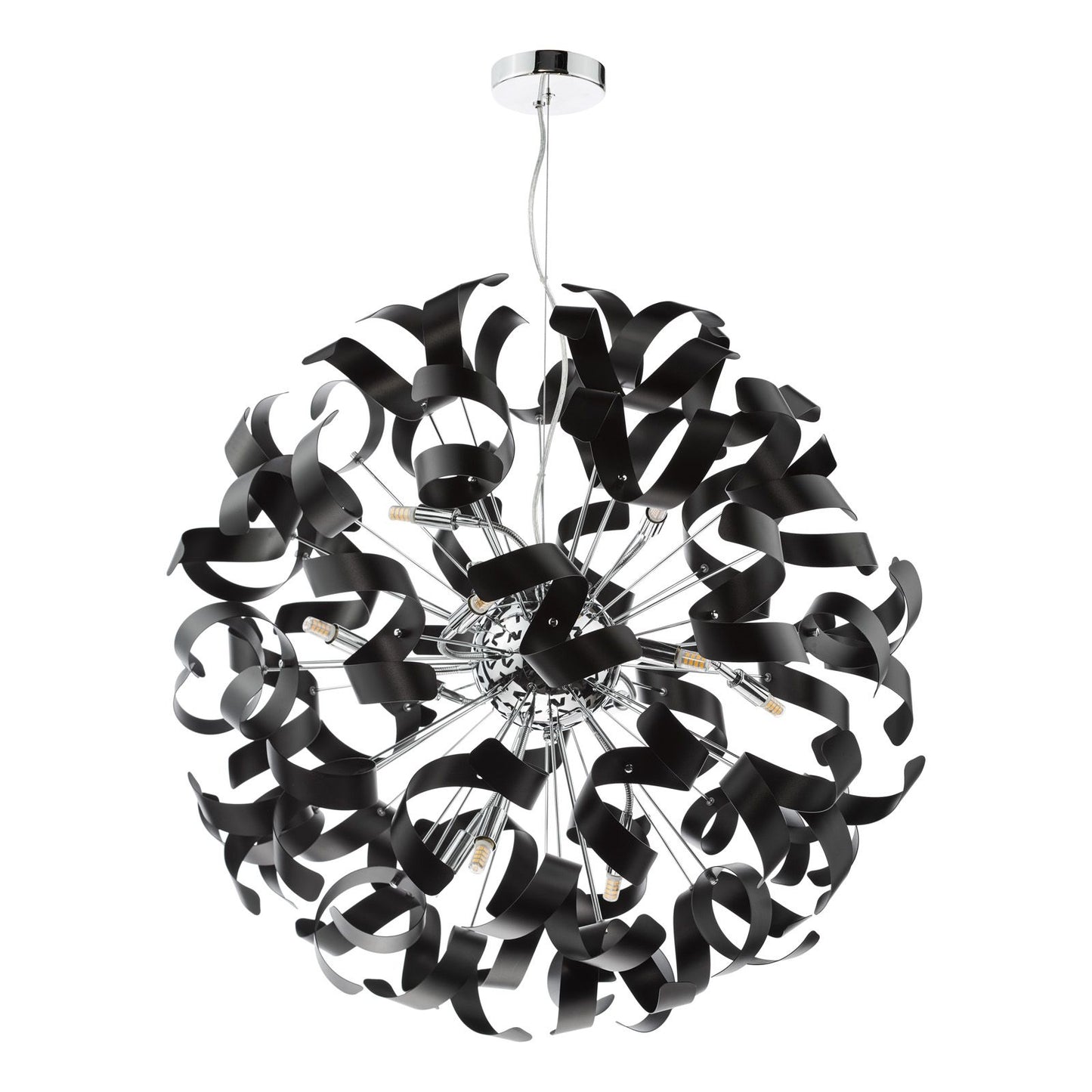 Swash 12 Light Pendant Polished Chrome With Black Ribbons