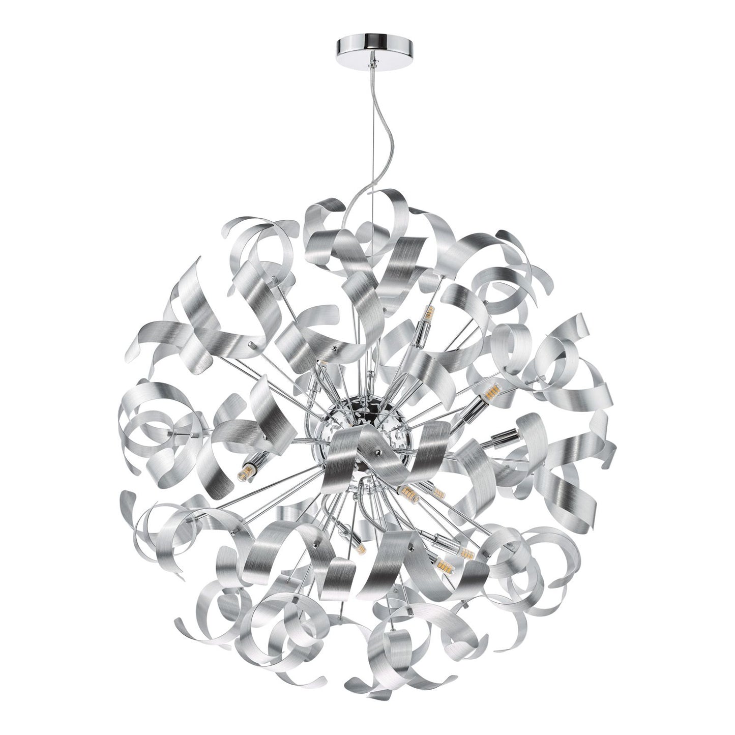 Swash 12 Light Pendant Polished Chrome With Aluminium Ribbons