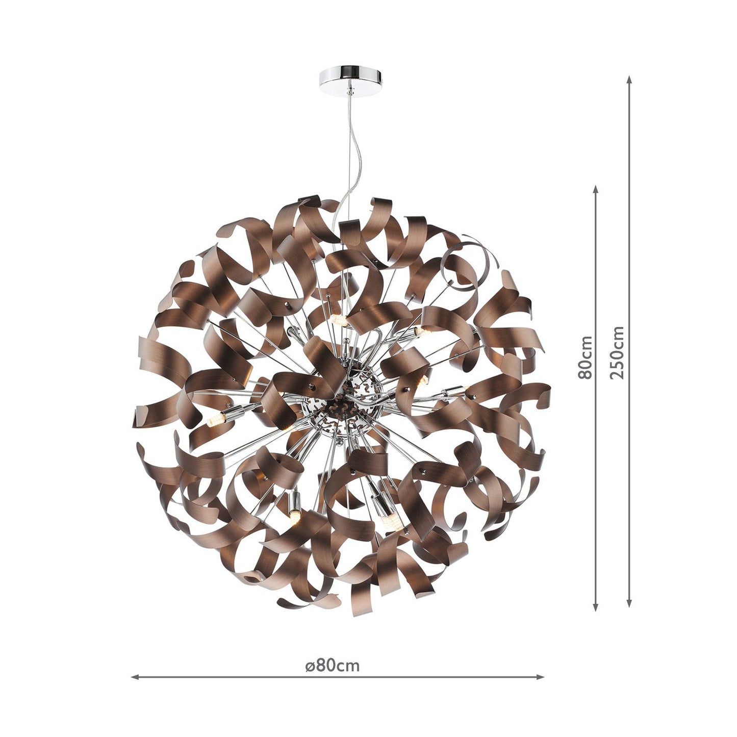 Swash 12 Light Pendant Polished Chrome with Copper Ribbons