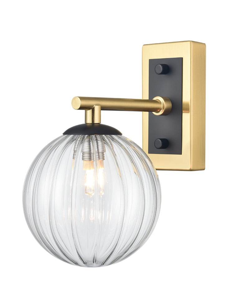 Stellar Wall bracket matt black and aged brass with clear glass