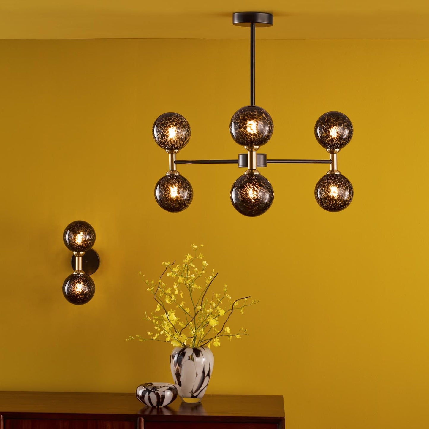 Takara 2 Light Wall Light Black With Black Confetti Glass