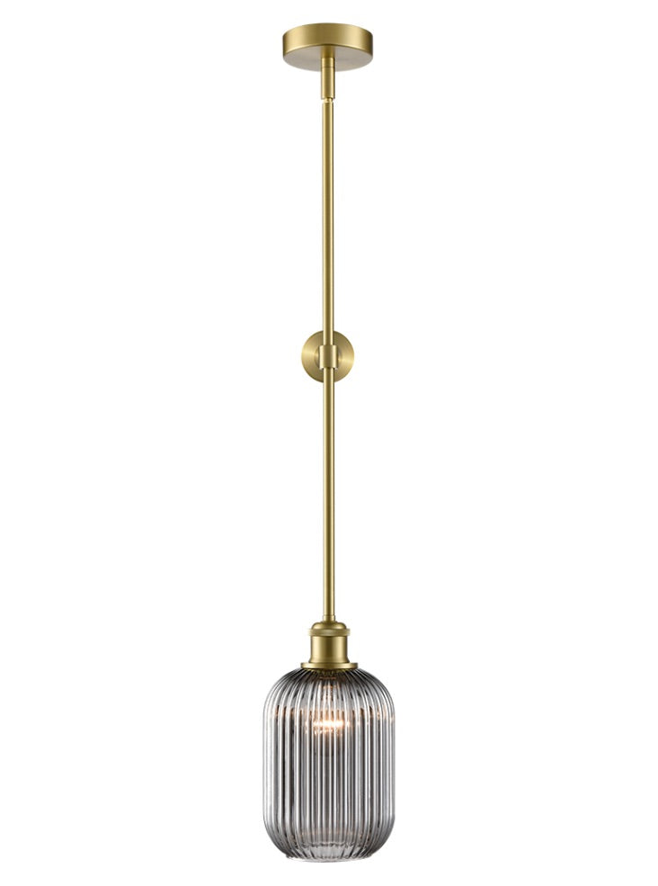 Tranquil pendant aged brass with smoked ribbed glass