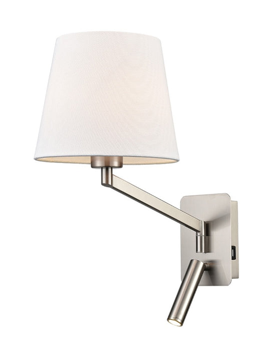 Blyton swing arm wall light with LED reading light and USB