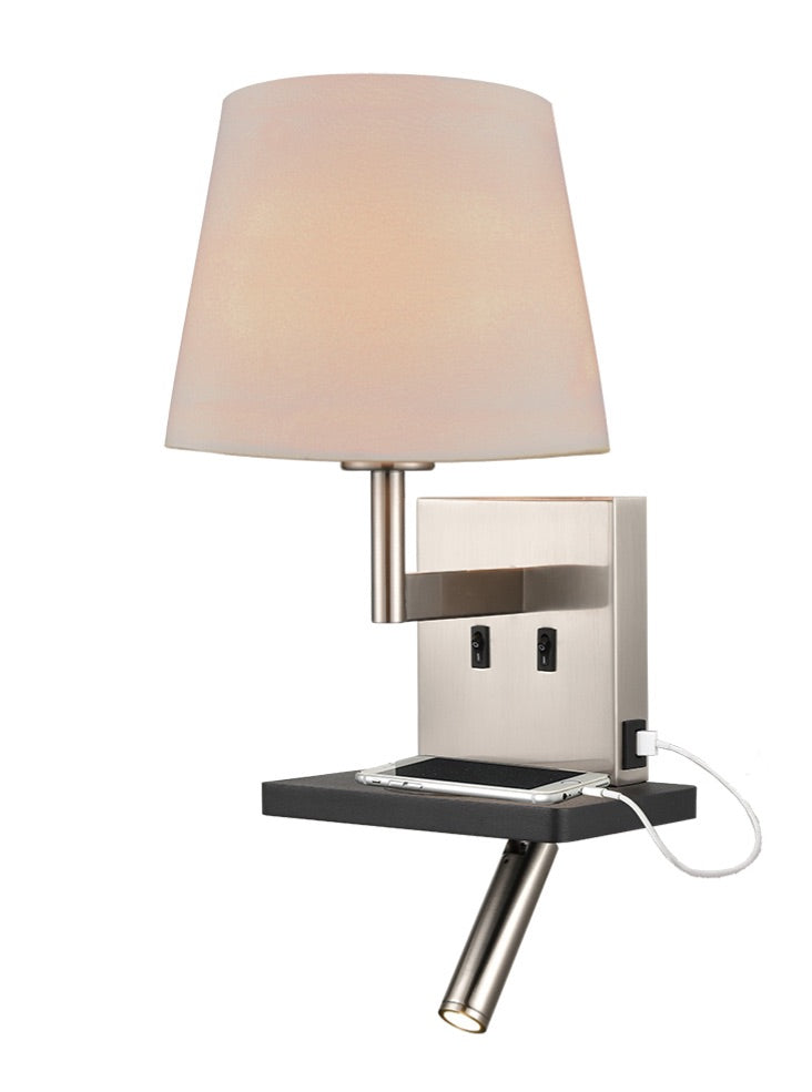Austen wall light with LED, flex arm reading light + charging pad
