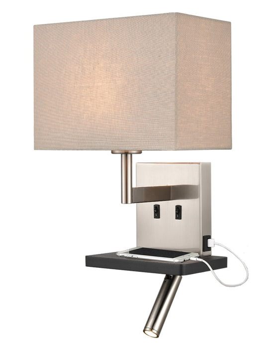 Austen wall light with LED, flex arm reading light + charging pad