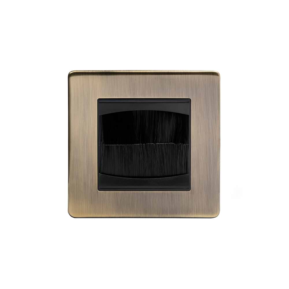 The Charterhouse Collection 1 Gang 2 Module Brush Plate Blk Ins Screwless Antique Brass