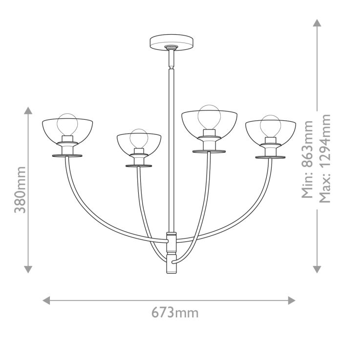 Sylvia 4 lt Chandelier - Brushed Gold