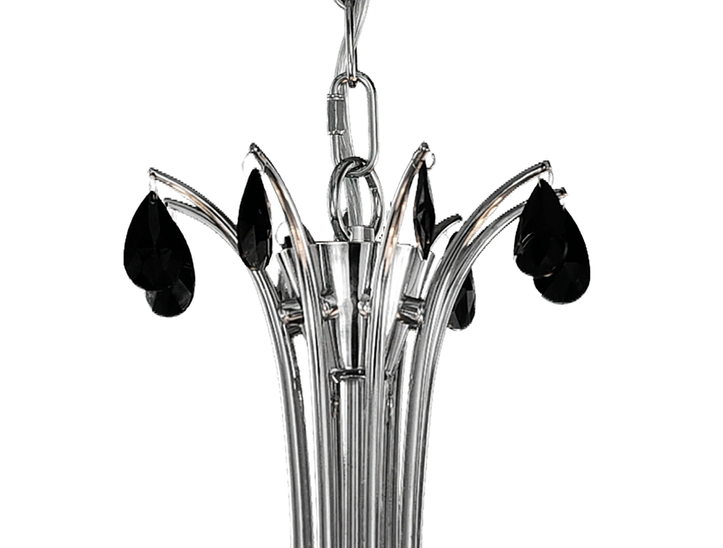 Andrea Pendant 100cm Round, 8 x E14 (Max 20W), Polished Chrome, White Shades, Black Crystal Droplets by Mantra