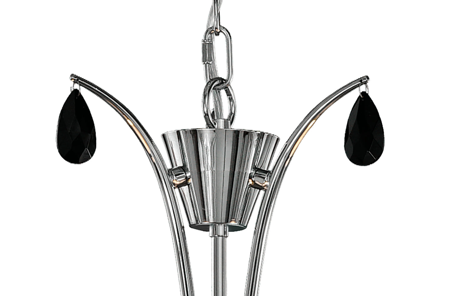Andrea Pendant 67cm Round, 5 x E14 (Max 20W), Polished Chrome, White Shades, Black Crystal Droplets by Mantra