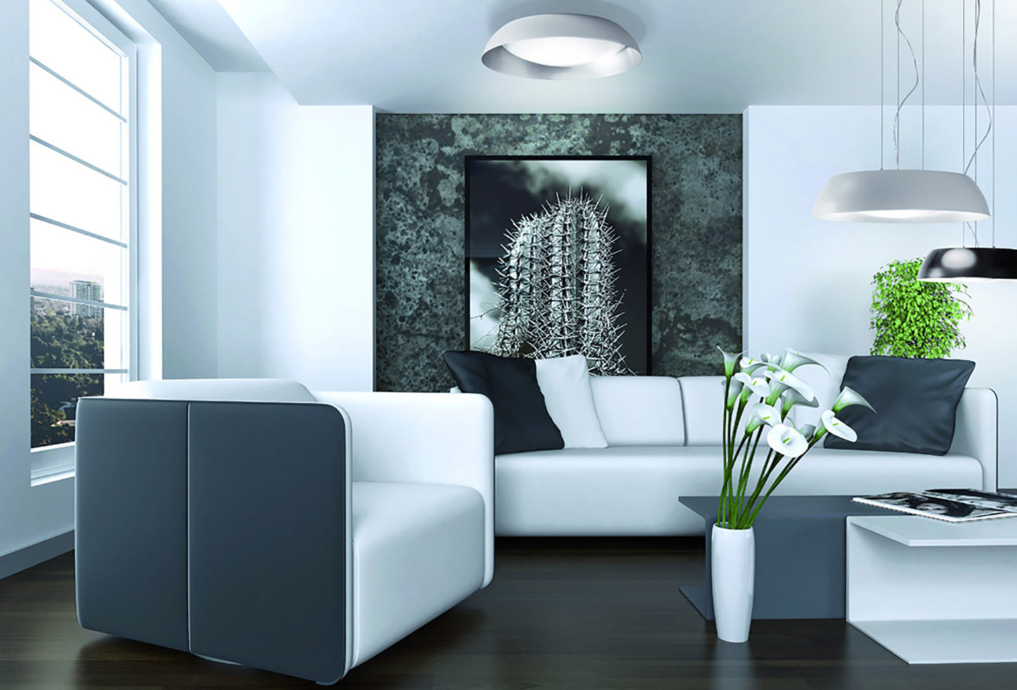 Argenta Pendant Small 18W LED 3000K, 1800lm, Matt White/Silver/White Acrylic, 3yrs Warranty by Mantra