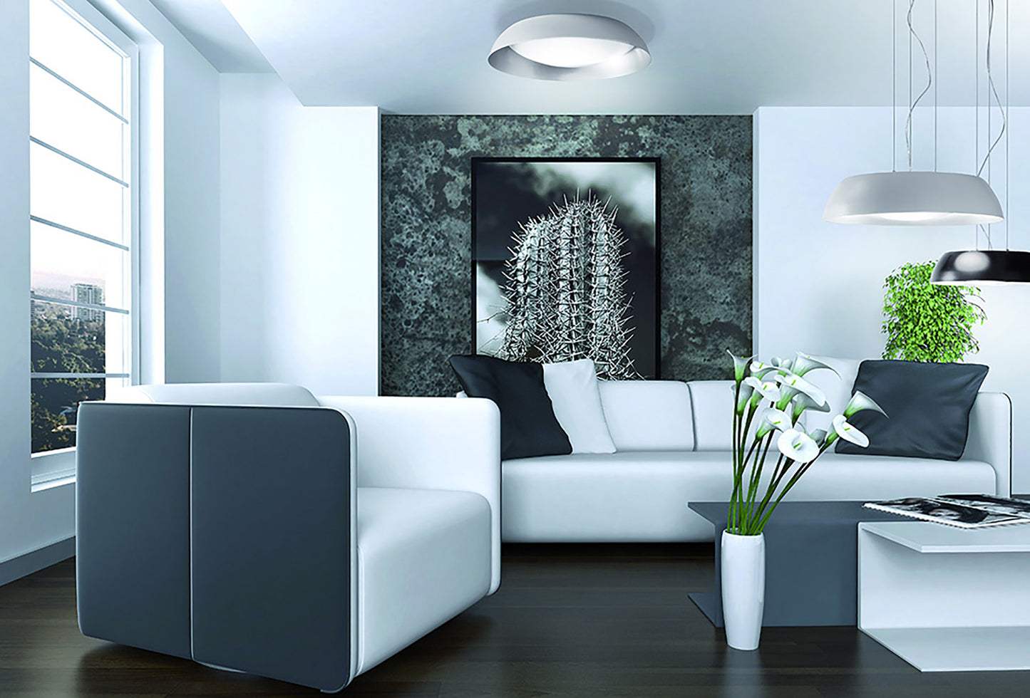 Argenta Pendant Small 18W LED 3000K, 1800lm, Matt White/Silver/White Acrylic, 3yrs Warranty by Mantra