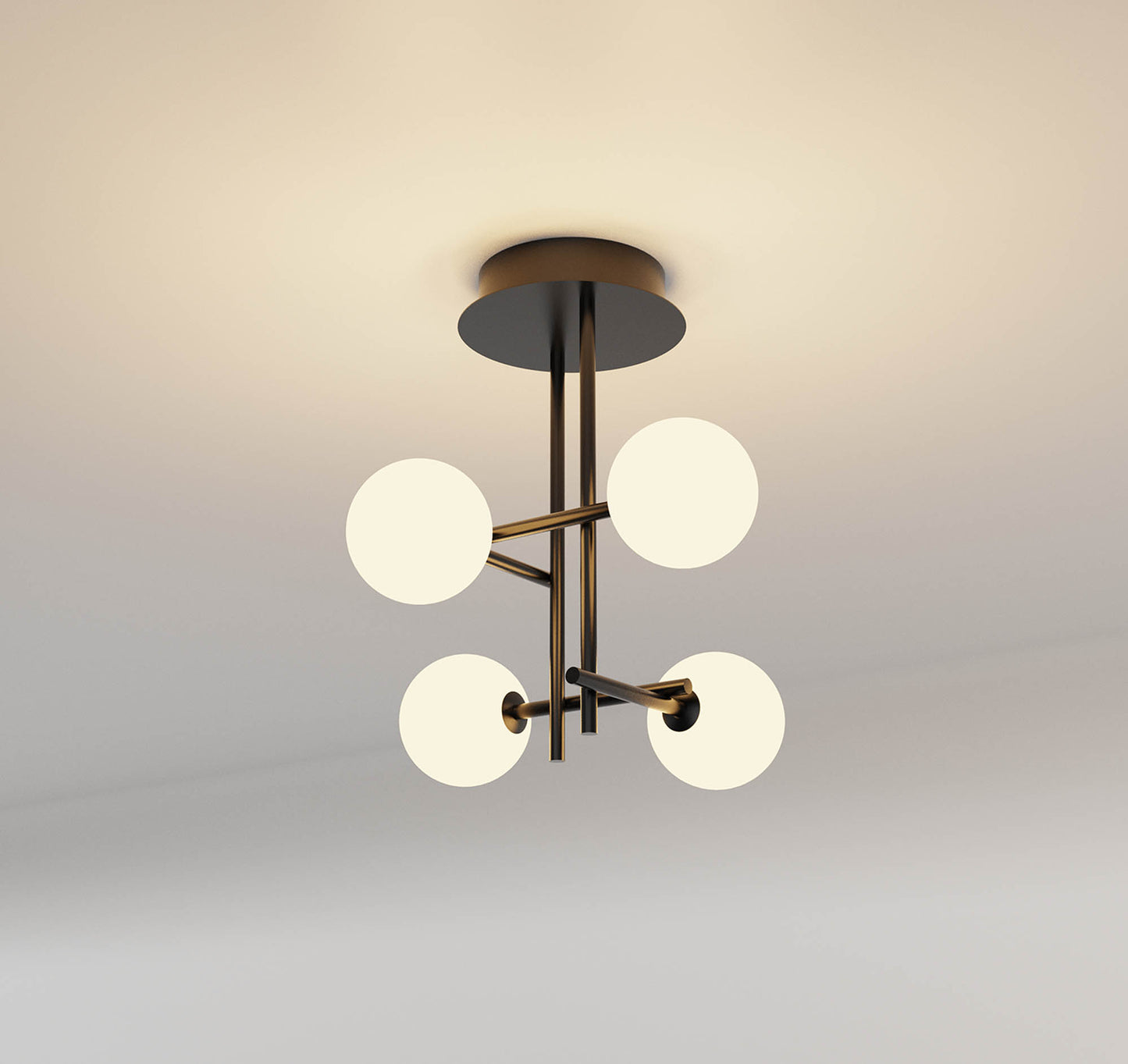 Cellar Semi Flush 4 Light, Replaceable 5W LEDs, 3000K, Black by Mantra