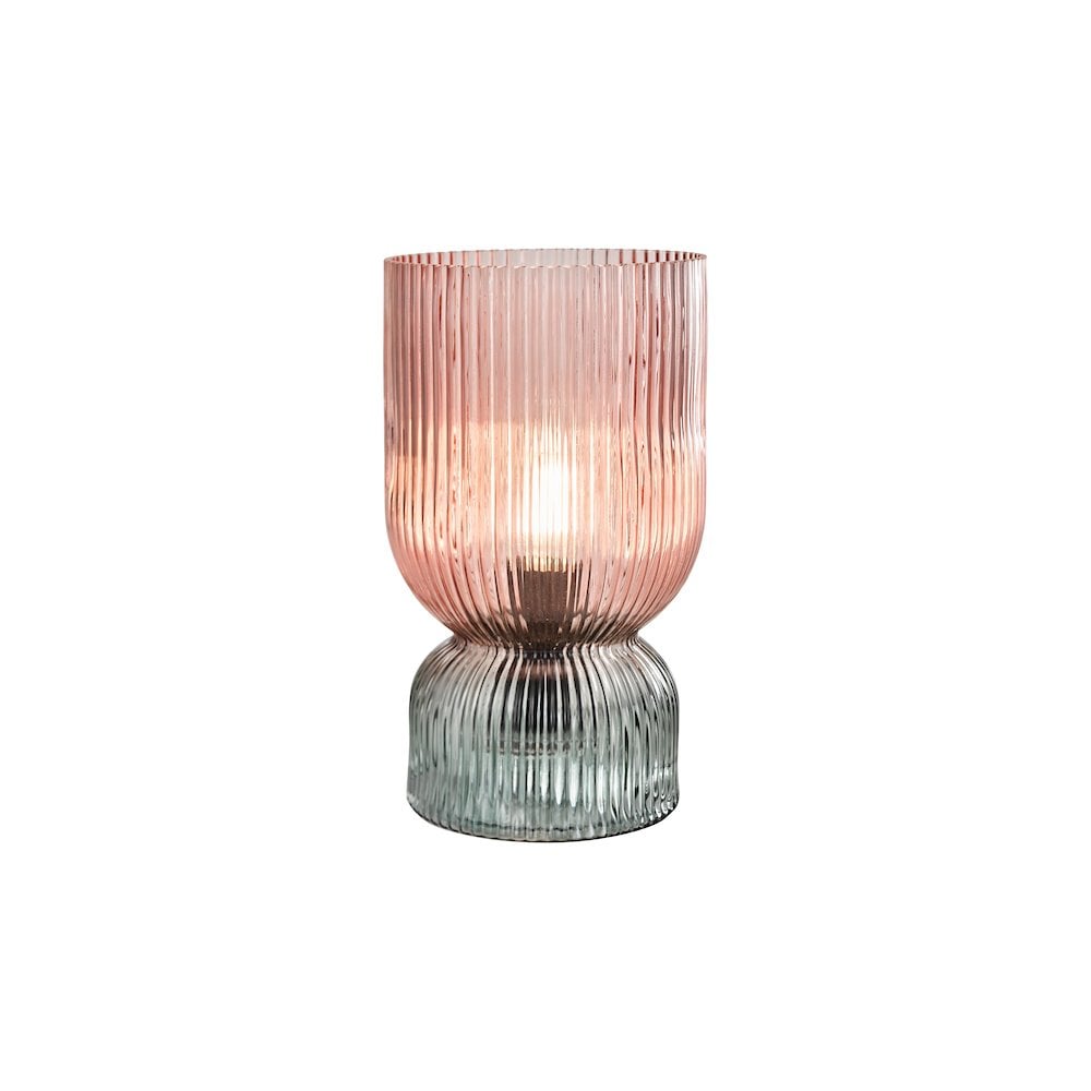 Rhubarb Table Lamp- Pink & Green Ribbed Glass