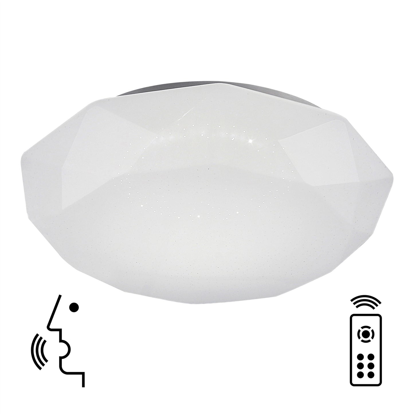 Diamante Smart Ceiling, 80W LED, 3000-5000K Tuneable White, 5200lm, Remote Control, APP, Alexa & Google Voice Control, White, 3yrs Warranty by Mantra