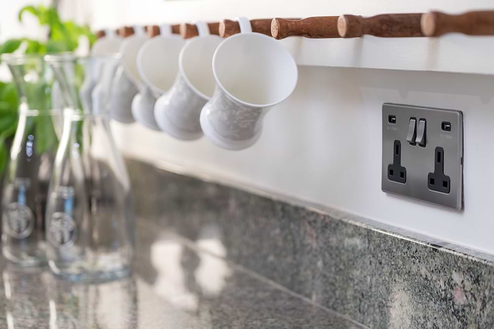 The Lombard Collection Brushed Chrome 2 Gang 13A SP Socket with 2 x USB-A 3.1A