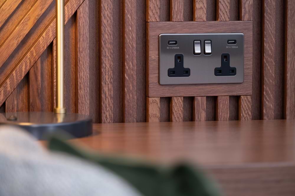 The Lombard Collection Brushed Chrome 2 Gang 13A SP Socket with 2 x USB-A 3.1A