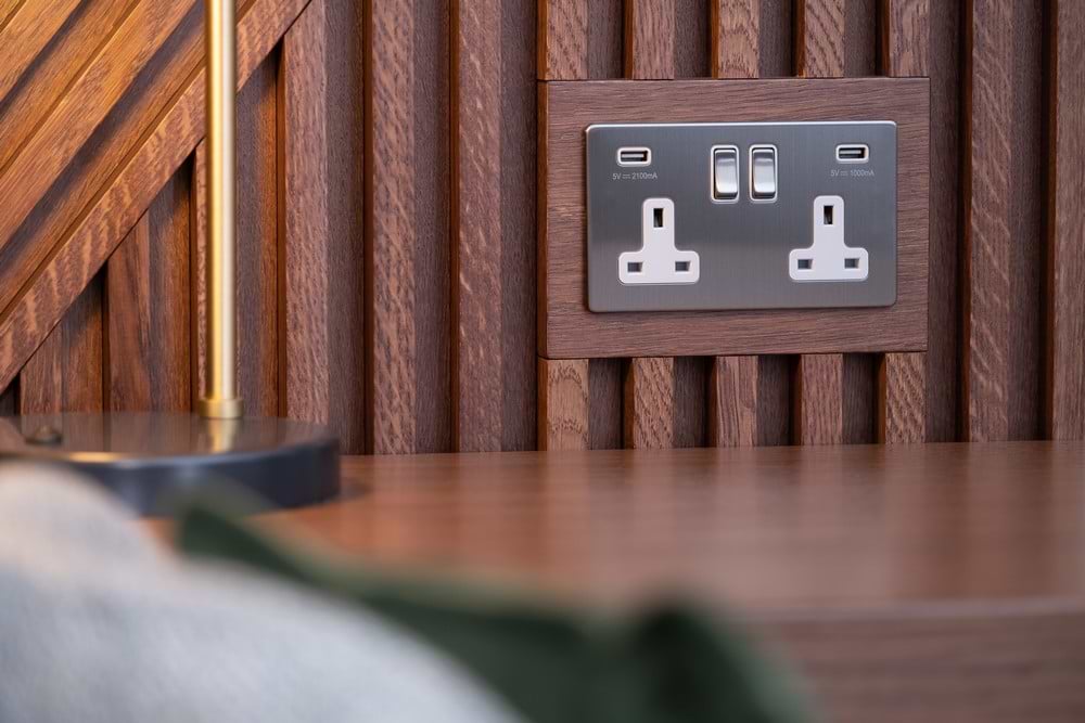 The Lombard Collection Brushed Chrome 2 Gang 13A SP Socket with 2 x USB-A 3.1A