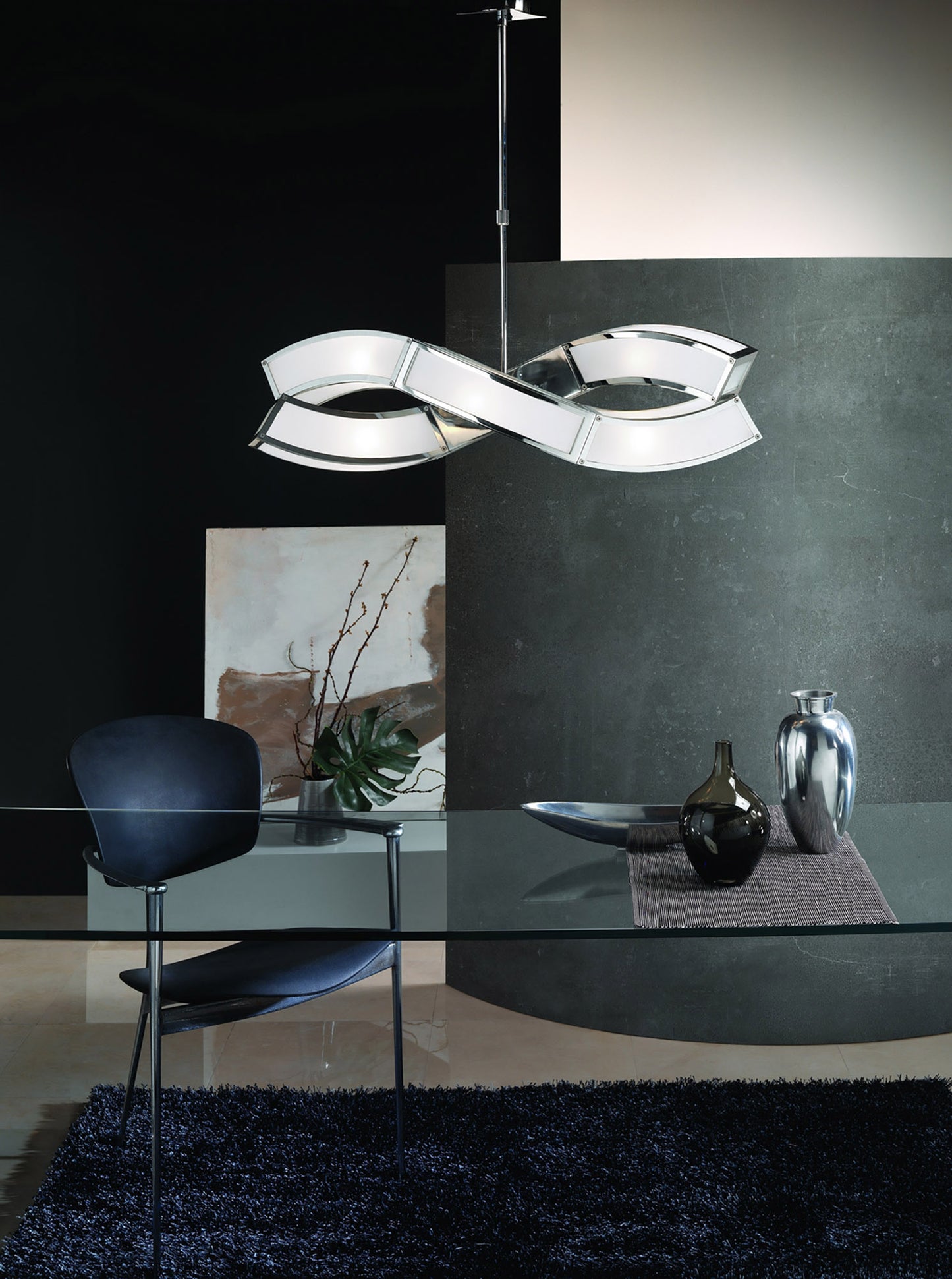 Duna Rectangular Telescopic Convertible To Semi Flush 4 Light E27, Polished Chrome/White Acrylic, CFL Lamps INCLUDED by Mantra