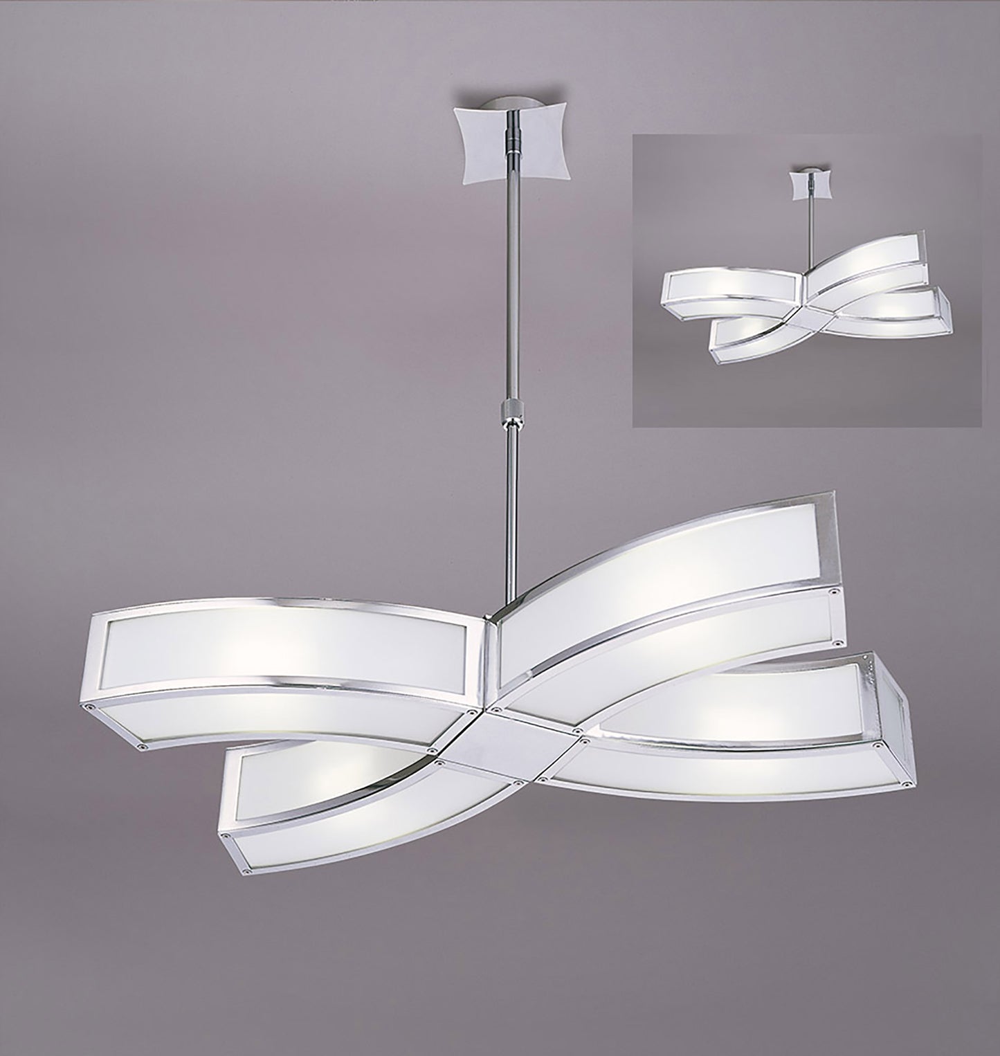 Duna Rectangular Telescopic Convertible To Semi Flush 4 Light E27, Polished Chrome/White Acrylic, CFL Lamps INCLUDED by Mantra