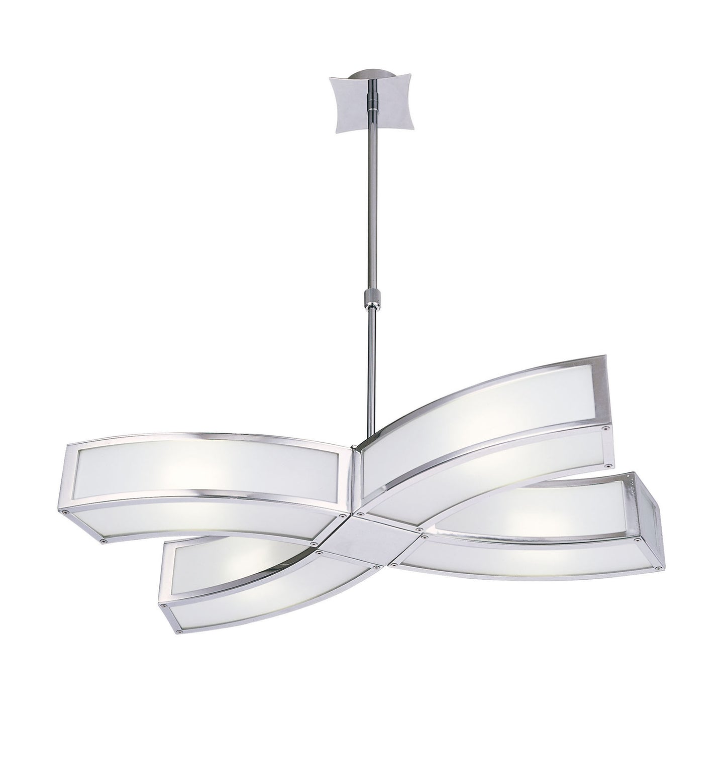 Duna Rectangular Telescopic Convertible To Semi Flush 4 Light E27, Polished Chrome/White Acrylic, CFL Lamps INCLUDED by Mantra