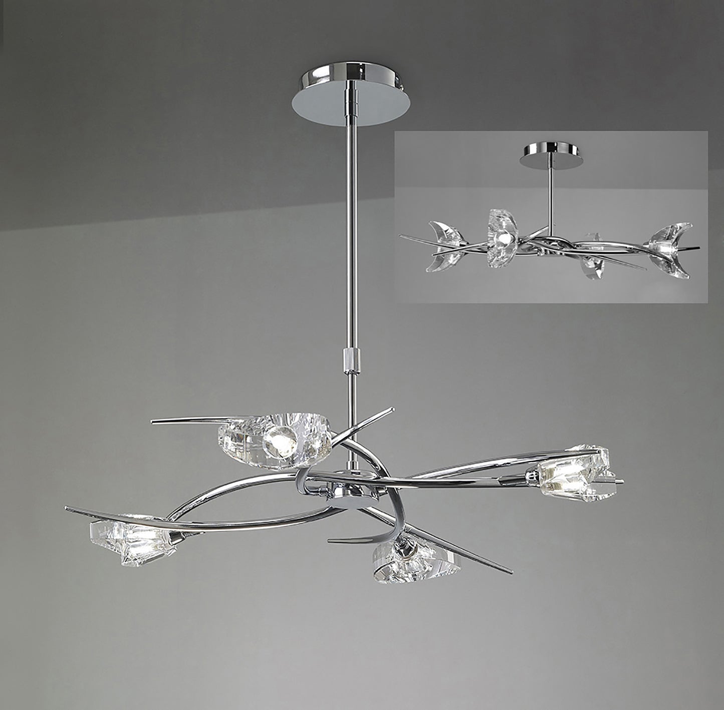 Eclipse Telescopic Convertible To Semi Flush 4 Light G9, Polished Chrome by Mantra