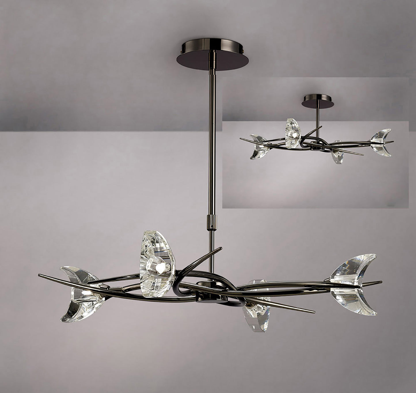 Eclipse Telescopic Convertible To Semi Flush 4 Light G9, Black Chrome by Mantra