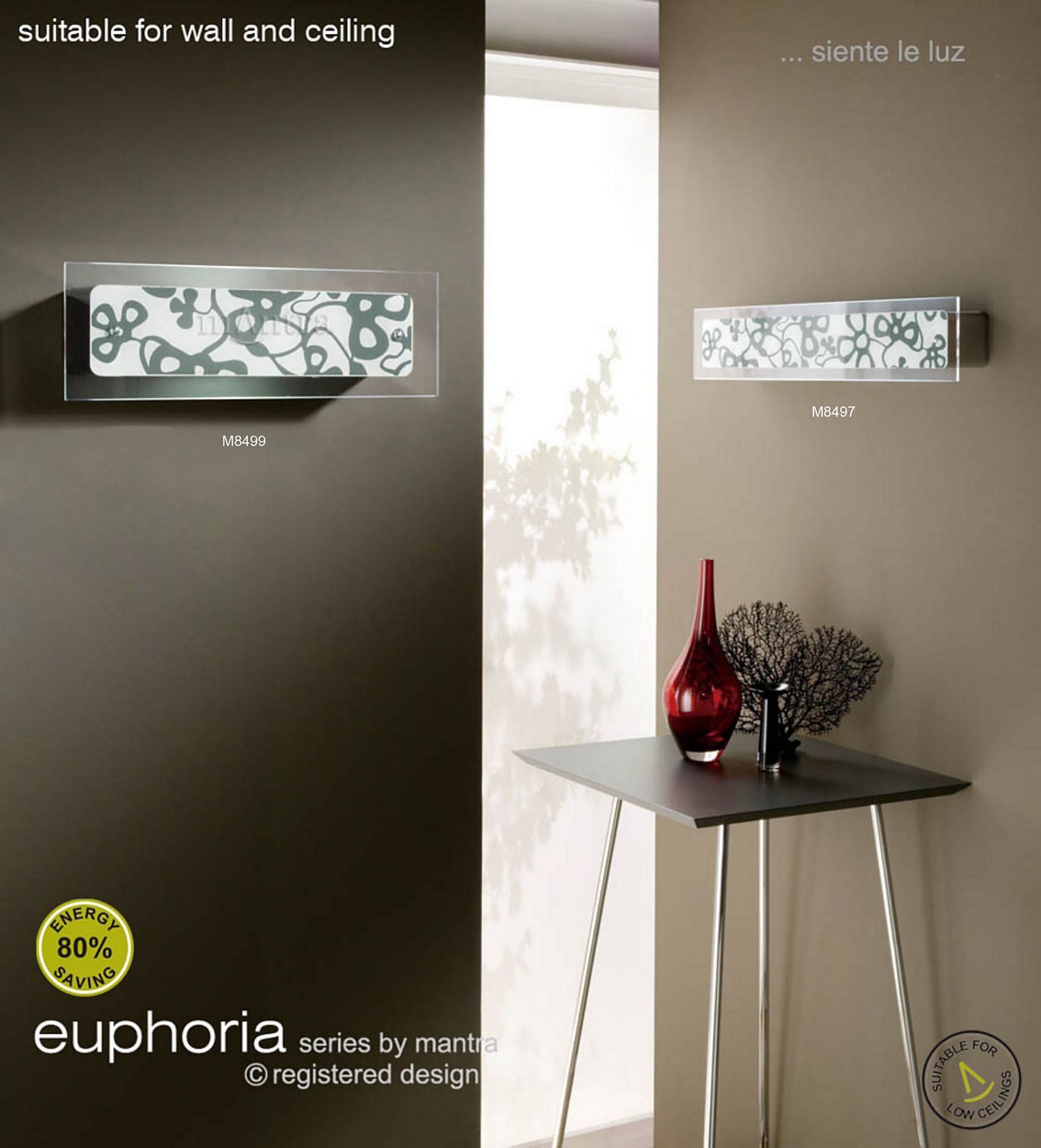 Euphoria Semi Flush 2 Light T5, Polished Chrome, Opal White Glass, NOT LED, CFL Compatible by Mantra