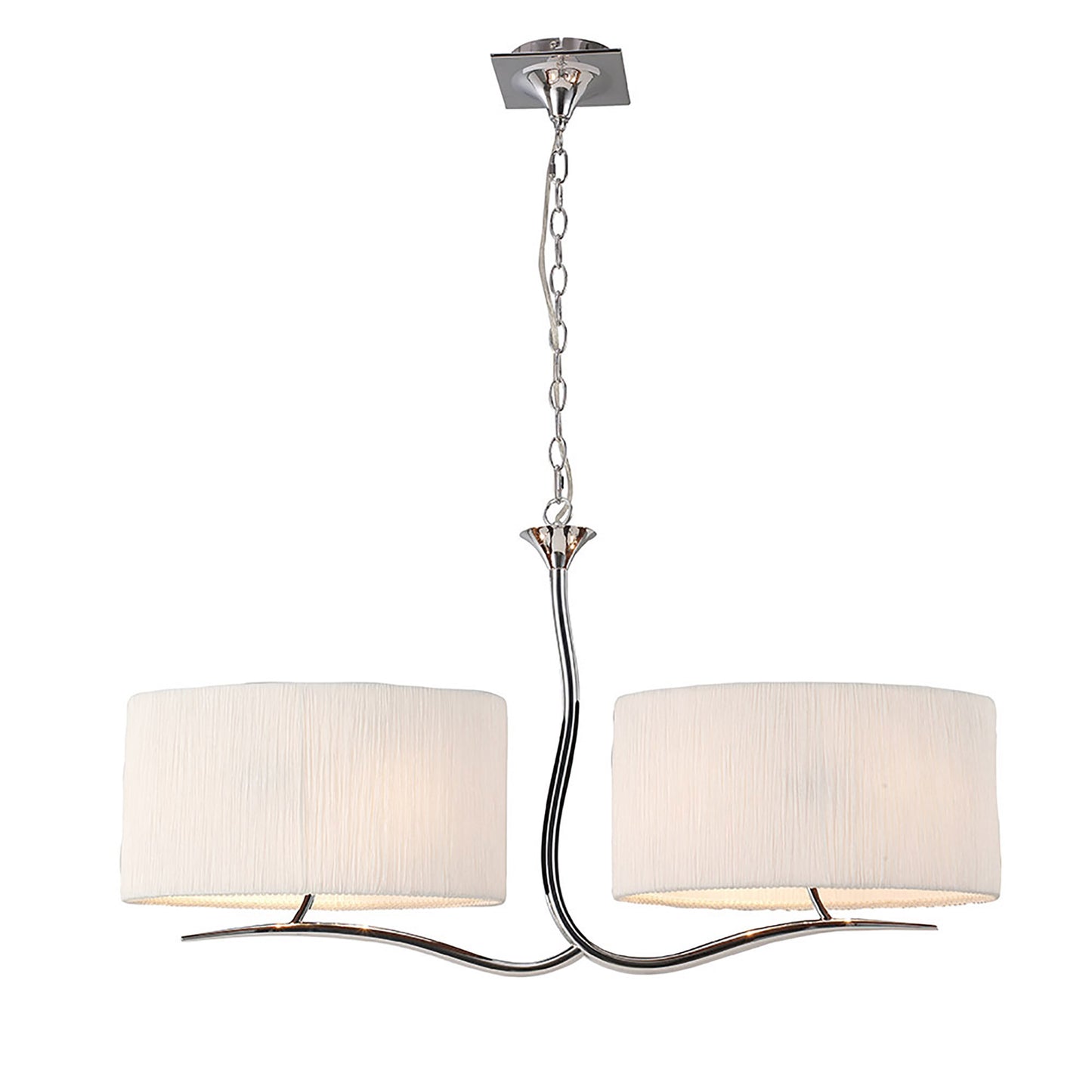Eve Linear Pendant 2 Arm 4 Light E27, Polished Chrome With White Oval Shades by Mantra