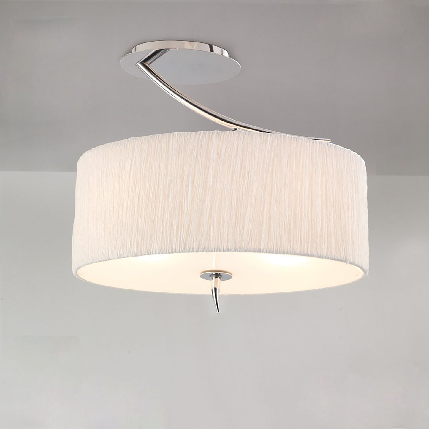 Eve Semi Flush 2 Light E27, Polished Chrome With White Oval Shade by Mantra