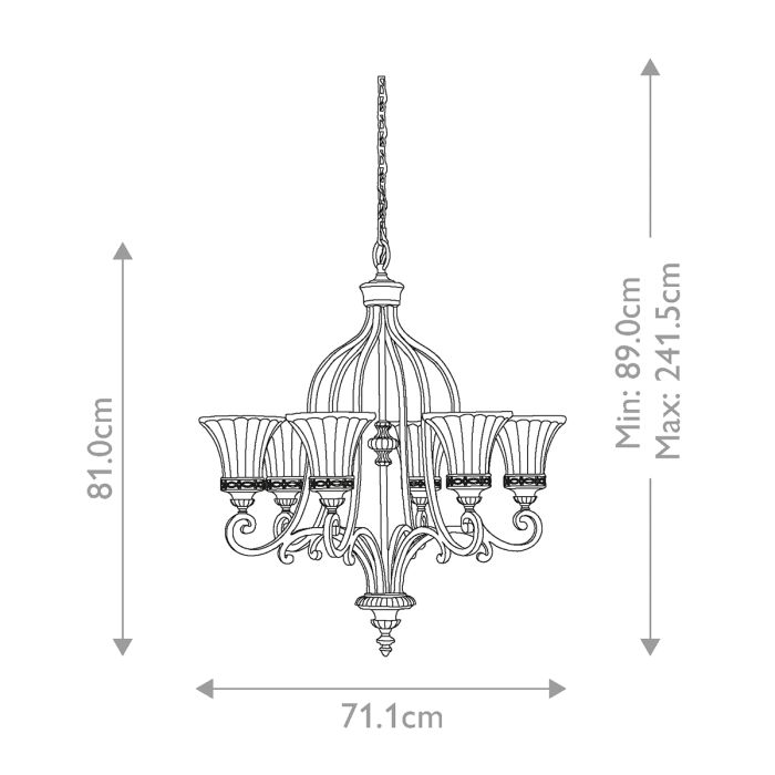 Drawing Room 6 Light Chandelier - Walnut