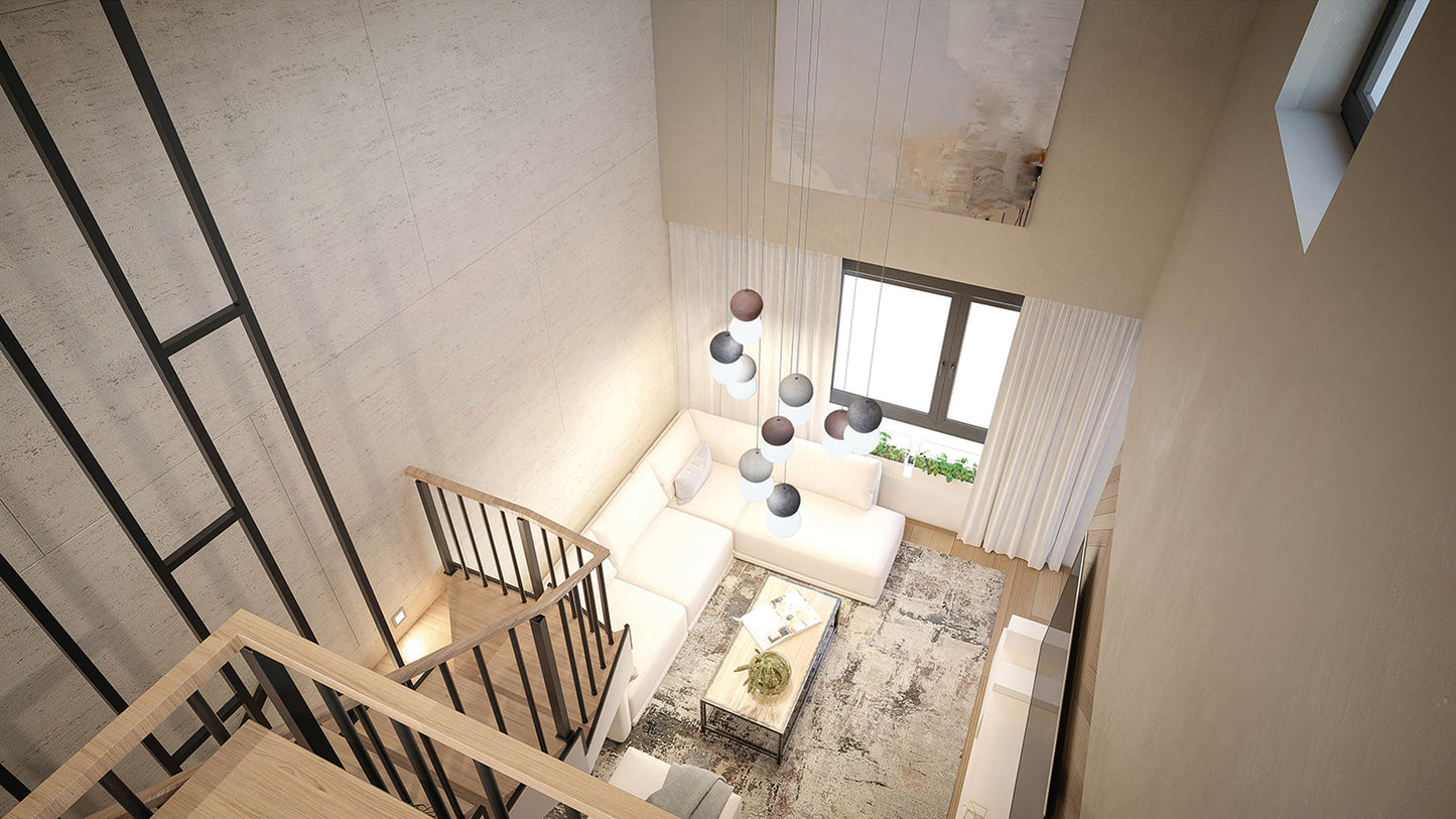 Galaxia Pendant Round, 6 Light E27, White/Grey/Red Cement, White Base & Cable by Mantra