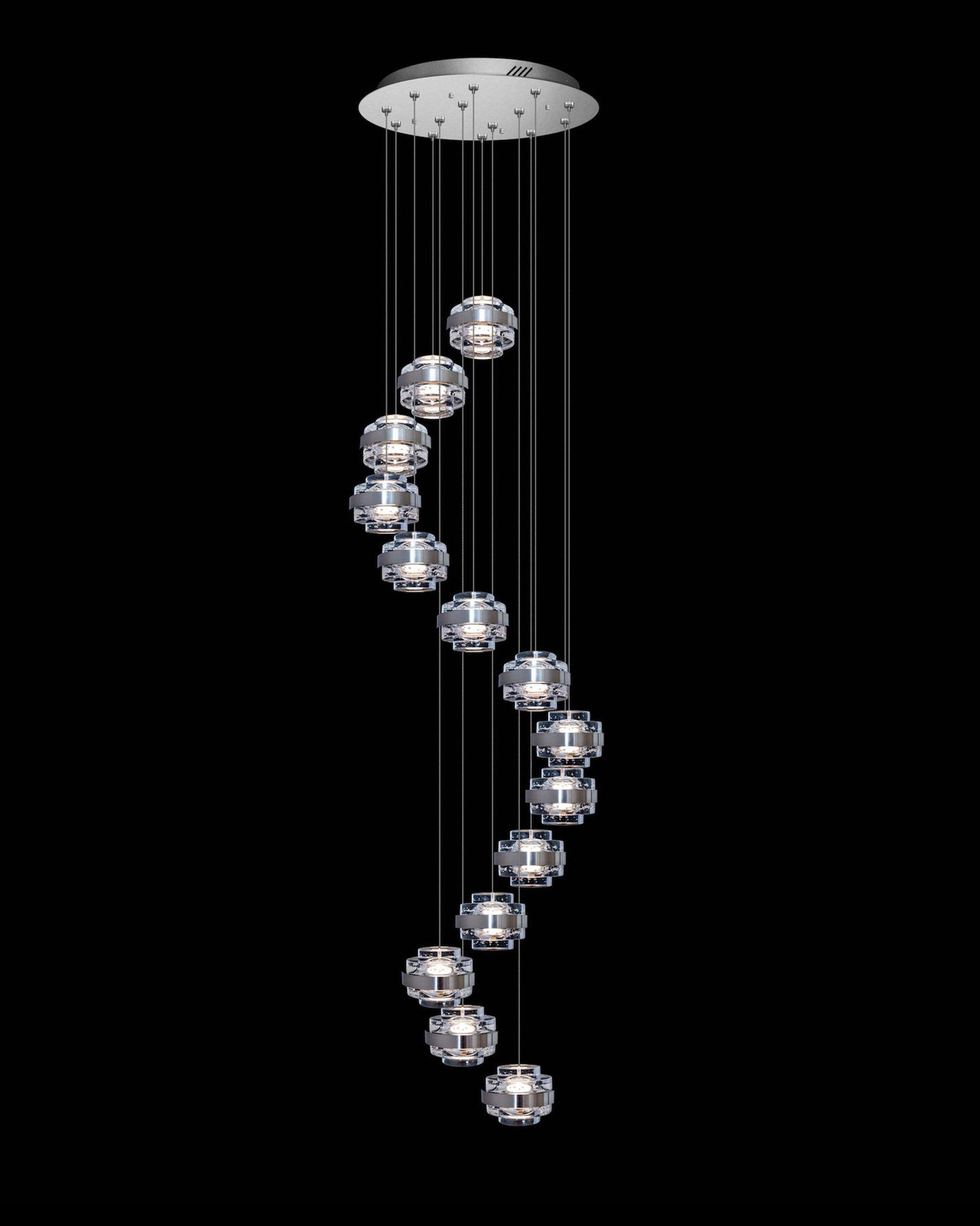 Geo LED 14Lt Round Clear Pendant Satin Nickel Dimmable Light