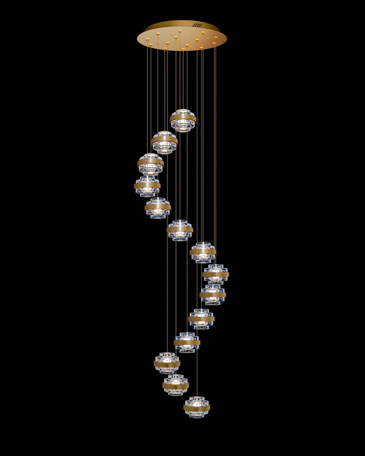 Geo LED 14Lt Round Clear Pendant Brushed Gold Dimmable Light