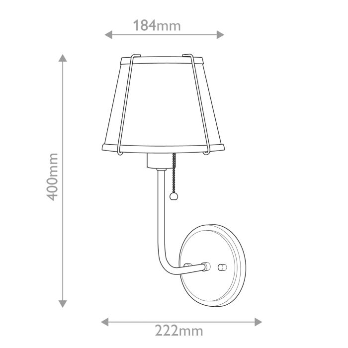 Clarke 1 lt Wall Light with Pull switch - Polished Nickel & White Metal Shade