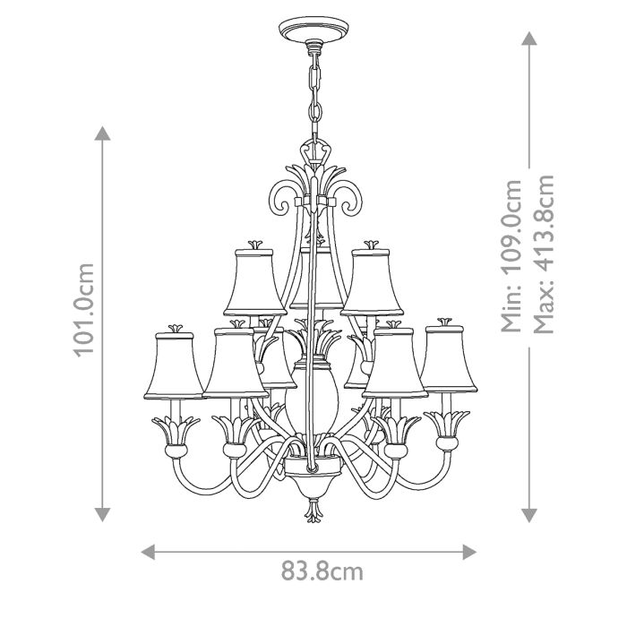Plantation 10 Light Chandelier - Polished Antique Nickel