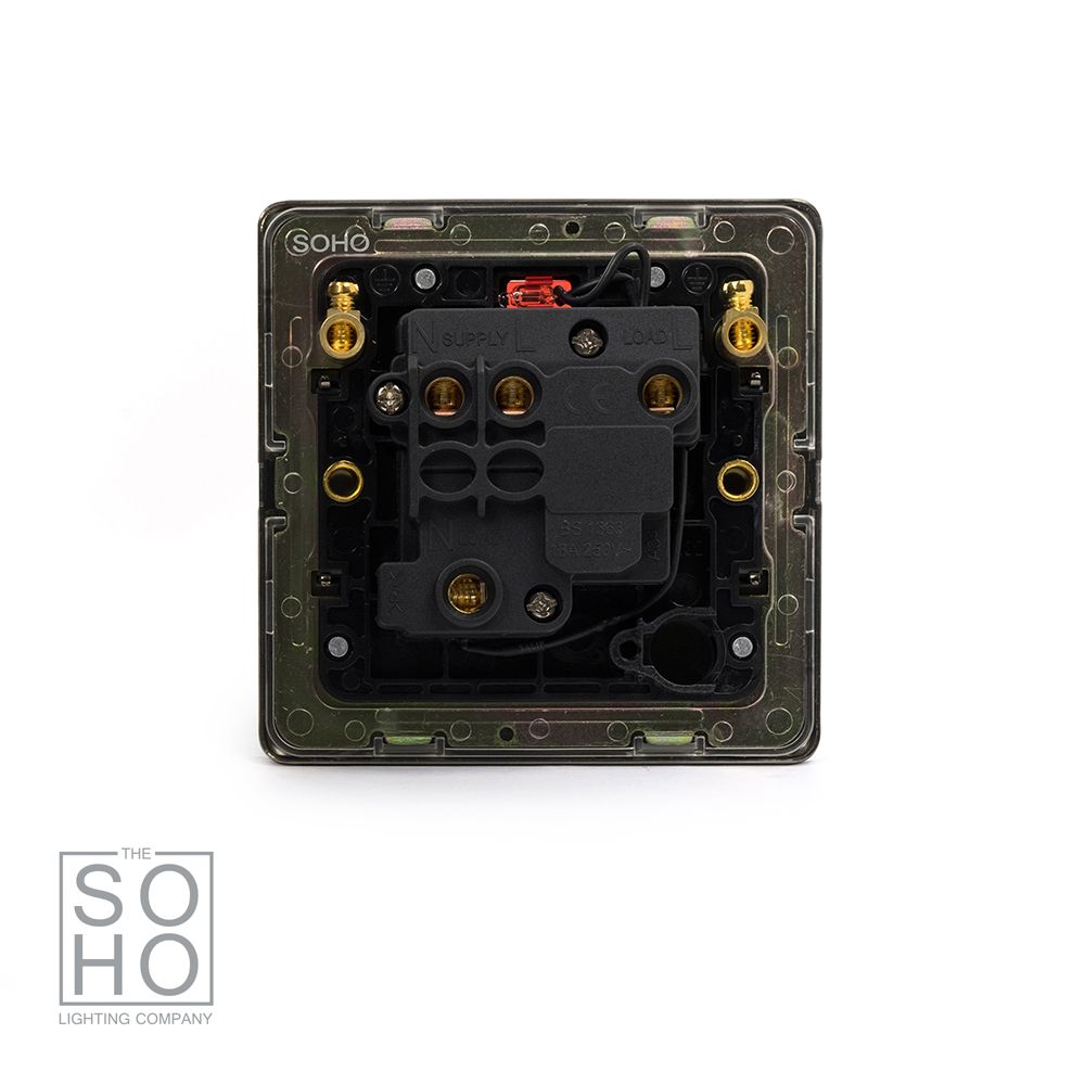 The Camden Collection Matt Black & Brushed Brass 13A Double Pole Switched Fused Connection Unit (FCU) With Neon Black Insert Screwless