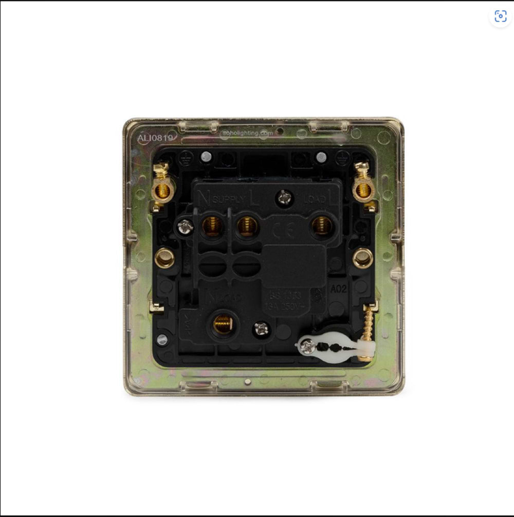 The Camden Collection Matt Black & Brushed Brass 13A Switched Fuse Flex Outlet Black Insert Screwless