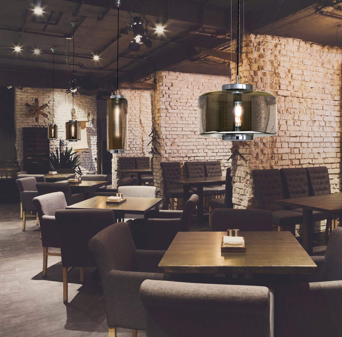 Jarras Pendant 20cm Round, 1 x E27 (Max 40W), Chrome/Ash Grey Glass, 1 Year Warranty by Mantra