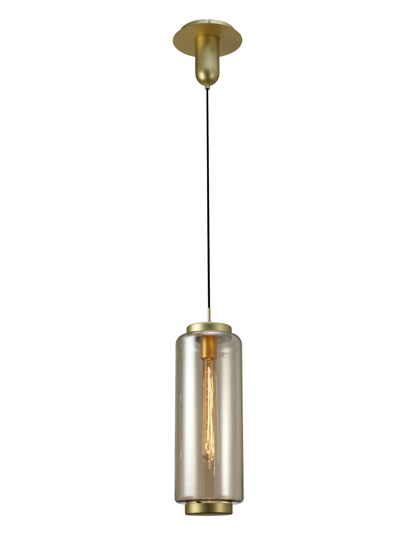 Jarras Pendant 20cm Round, 1 x E27 (Max 40W), Matt Gold/Cognac Glass, 1 Year Warranty by Mantra