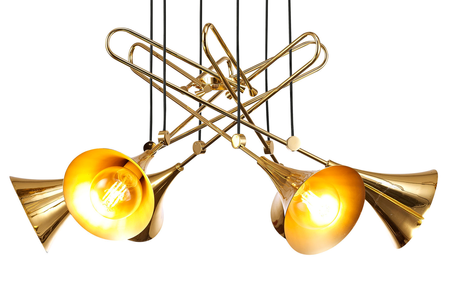 Jazz Pendant, 88cm Round, 6 x E27 (Max 20W), Polished Gold by Mantra