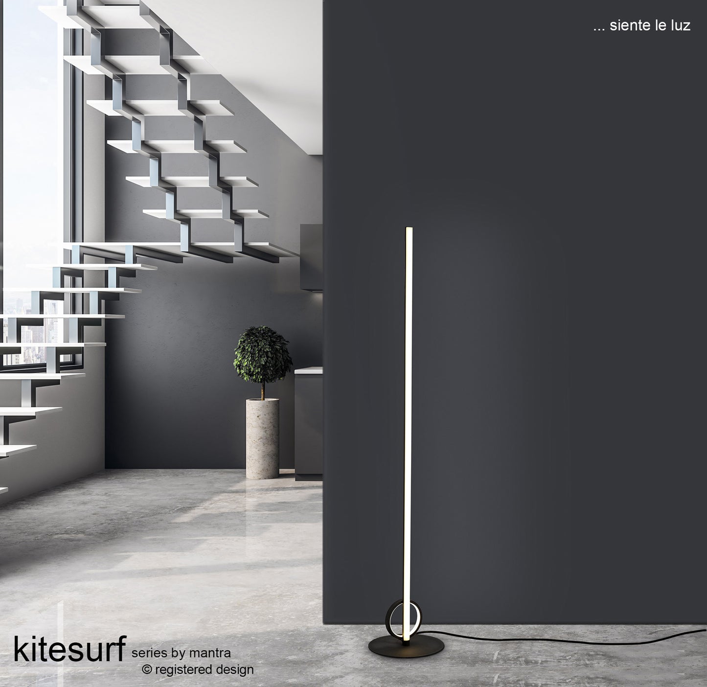 Kitesurf Floor Lamp, 24W LED, 3000K, 900lm, Black, 3yrs Warranty by Mantra