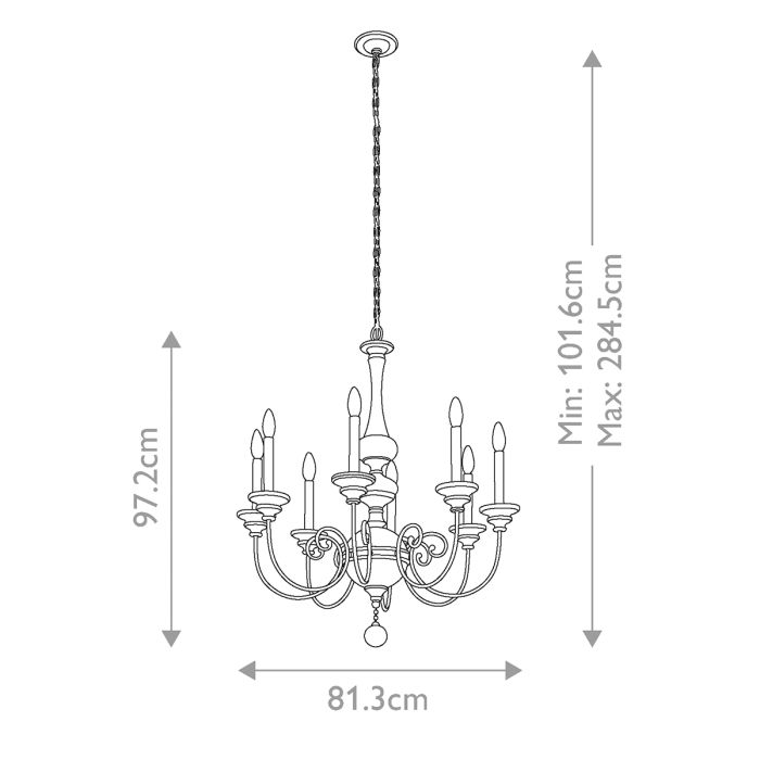 Rosalie 8 Light Chandelier - Sterling Gold