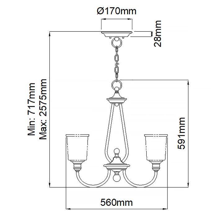 Waverly 3 Light Chandelier - Classic Pewter