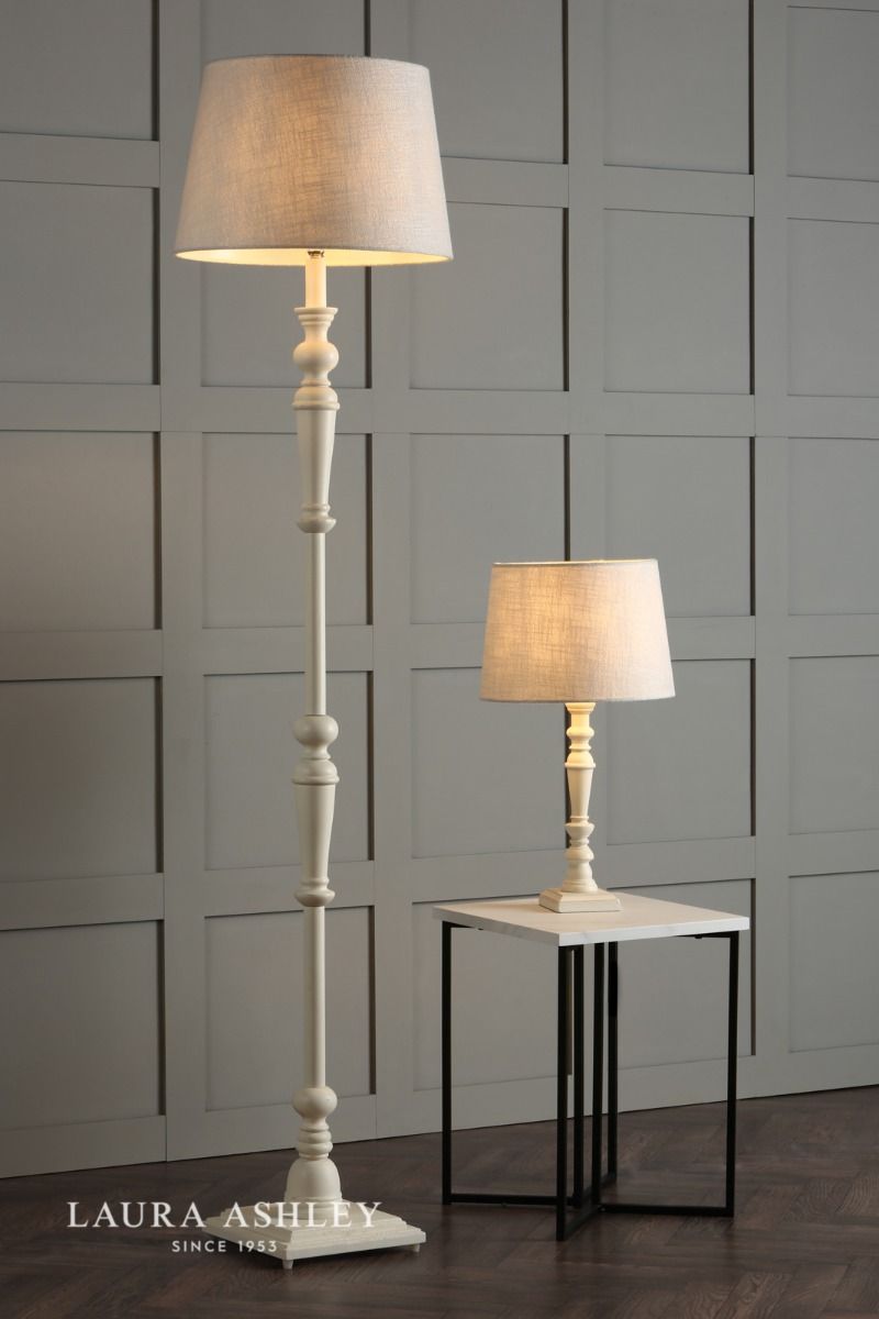 Laura Ashley Tate Wooden Floor Lamp Distressed Off White Base Only