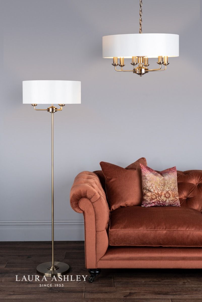 Laura Ashley Sorrento 3 Light Floor Lamp Antique Brass With Ivory Shade